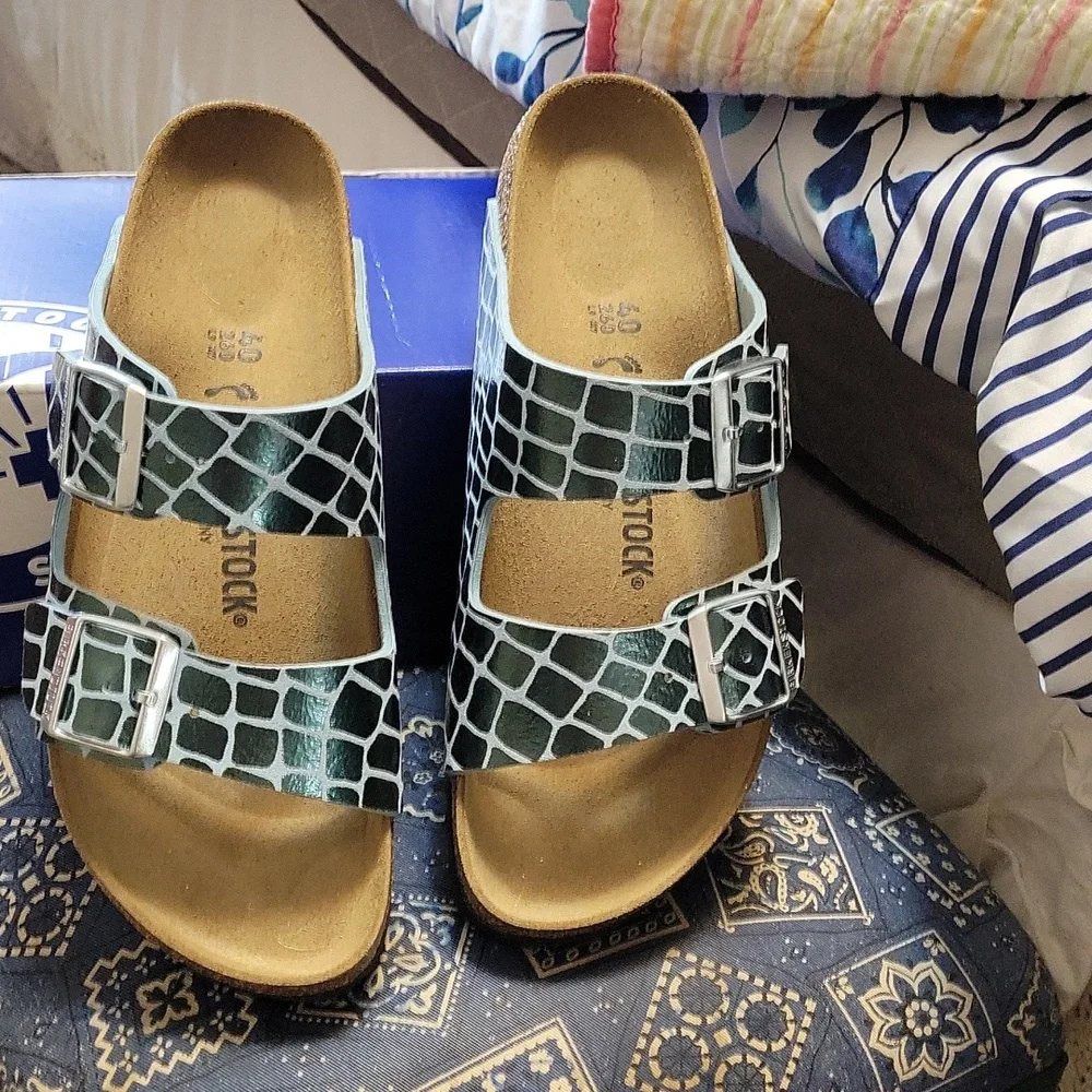 Birkenstock sz9 Arizona Gator Gleam Ocean Breeze - Picture 3 of 5